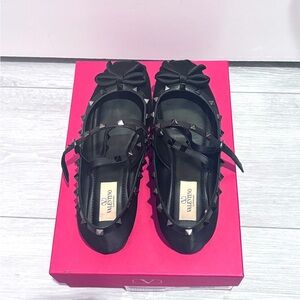 Valentino Rockstud Satin Ballerina Flats